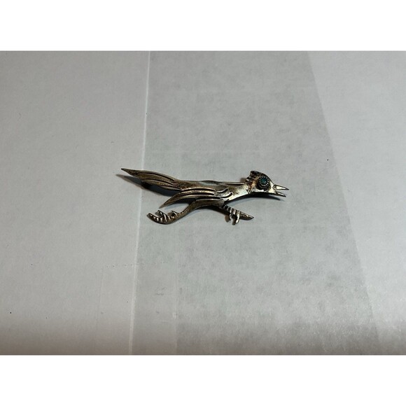 Vintage Sterling Silver, Tested, Roadrunner Brooch Pin, Turquoise Eye - Picture 1 of 5